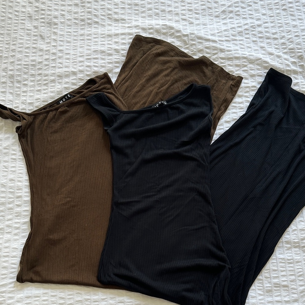 Brown and Black Ribbed Dresses from motel rocks